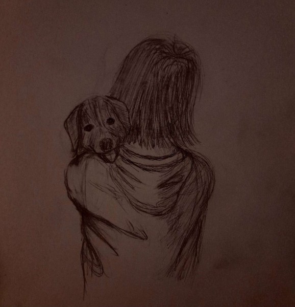 Sketch of Esteban Holding a Puppy, Seen from the Back.jpg